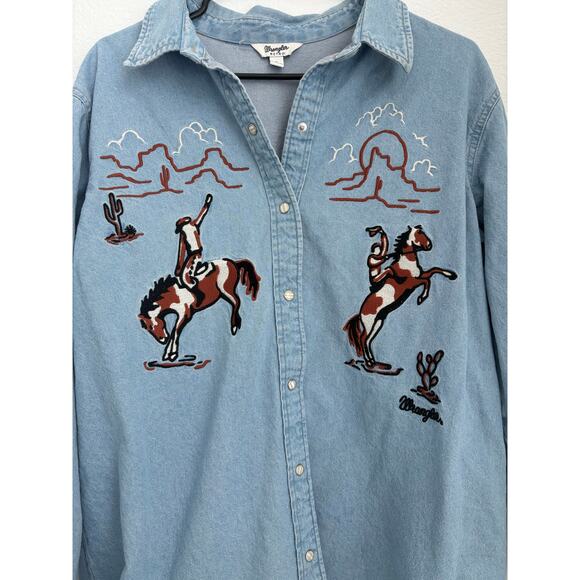 Wrangler Light Blue Western Embroidered Blouse - Picture 8 of 8
